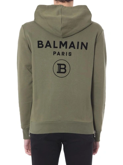 Shop Balmain Hooded Sweatshirt With Zip In Brown