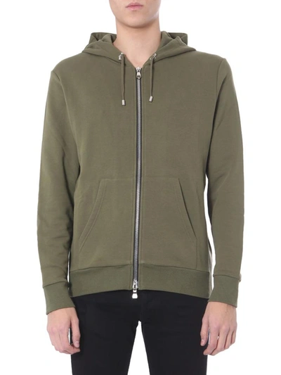 Shop Balmain Hooded Sweatshirt With Zip In Brown