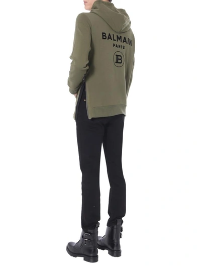 Shop Balmain Hooded Sweatshirt With Zip In Brown