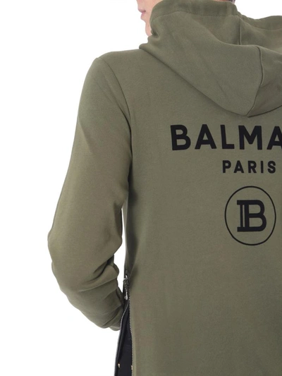 Shop Balmain Hooded Sweatshirt With Zip In Brown