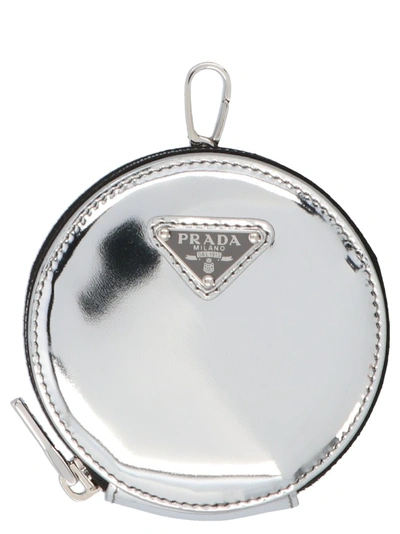 Shop Prada Round Mini Purse In Silver