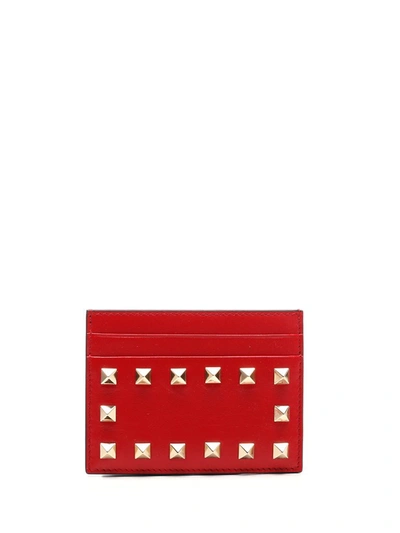 Shop Valentino Garavani Rockstud Cardholder In Red