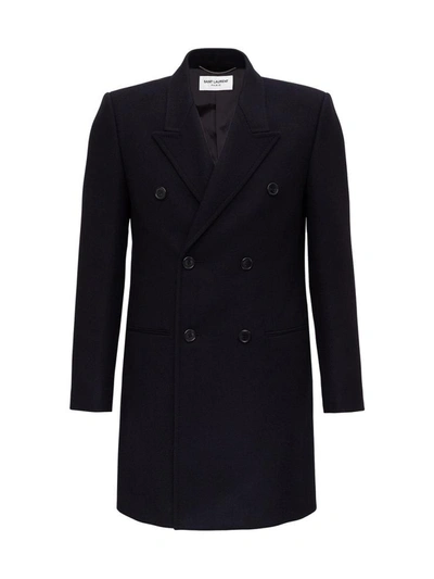 Shop Saint Laurent Tailored Double-breasted Coat In Black