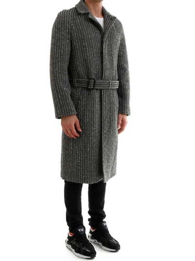 Shop Saint Laurent Belted Overcoat In Wool Twill In Grey