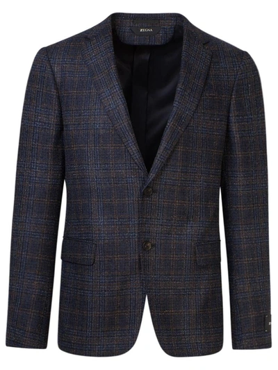 Shop Z Zegna Blazer Drop 8 Check Blu In Navy