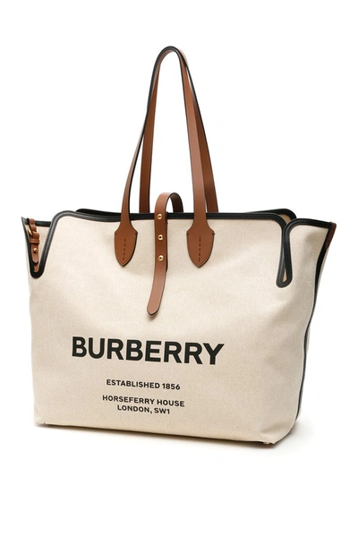Burberry Neutral Logo Canvas Tote Bag In Malt Brown