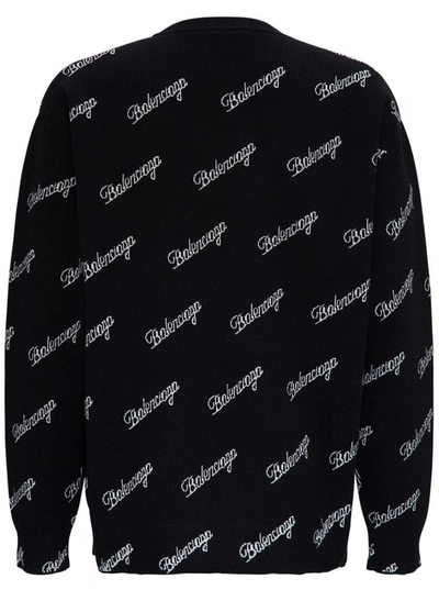 Shop Balenciaga Wool Sweater With Allover Logo In Black