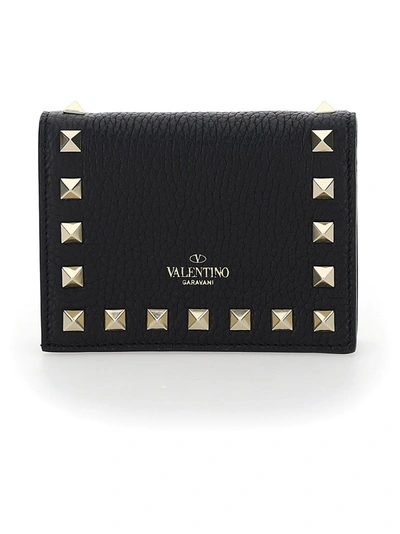 Shop Valentino Garavani Rockstud Small Compact Wallet In Black