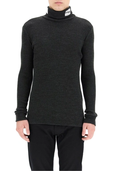 Shop Raf Simons Turtleneck Sweater With Patches In Anthracite