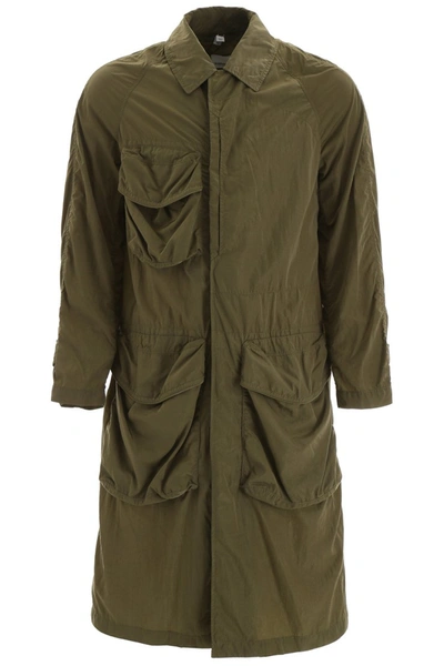 Shop Burberry Raincoat With Cargo Pockets In Light Moss