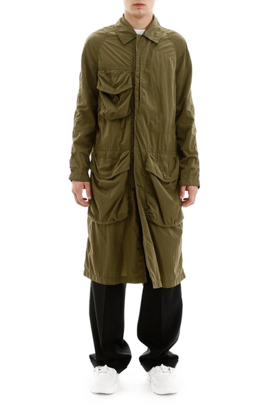 Shop Burberry Raincoat With Cargo Pockets In Light Moss