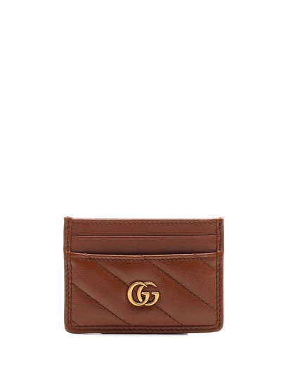 Shop Gucci Gg Marmont Matalssé Card Case In Brown