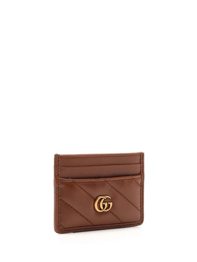Shop Gucci Gg Marmont Matalssé Card Case In Brown