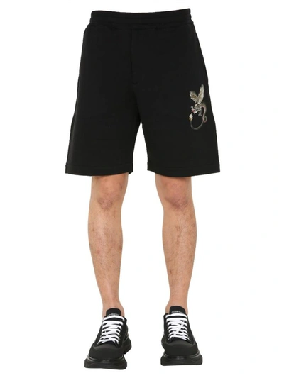 Shop Alexander Mcqueen Embroidered Bermuda In Black