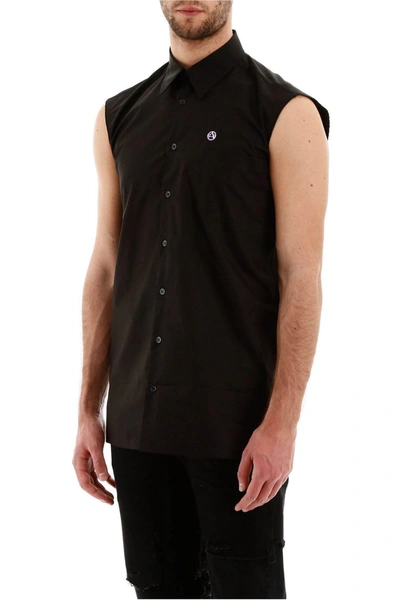 Shop Raf Simons Sleeveless Shirt With Logo Embroidery In Black