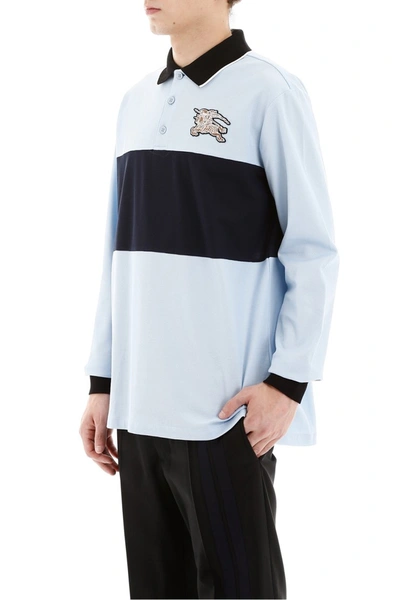 Shop Burberry Polo Shirt With Embroidered Logo In Pale Blue