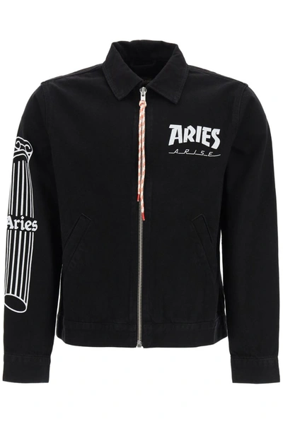 Shop Aries Jacket With Temple Logo Print In Black