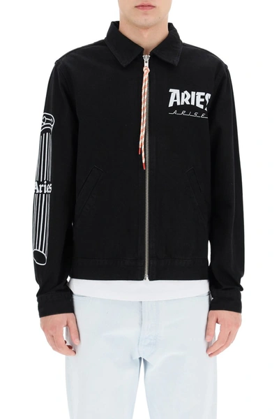Shop Aries Jacket With Temple Logo Print In Black