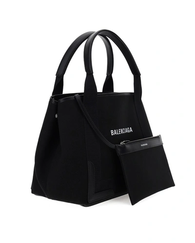 Shop Balenciaga Navy Cabas Tote Bag In Black