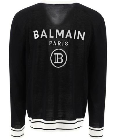 Shop Balmain Intarsia Logo Cardigan In Black  