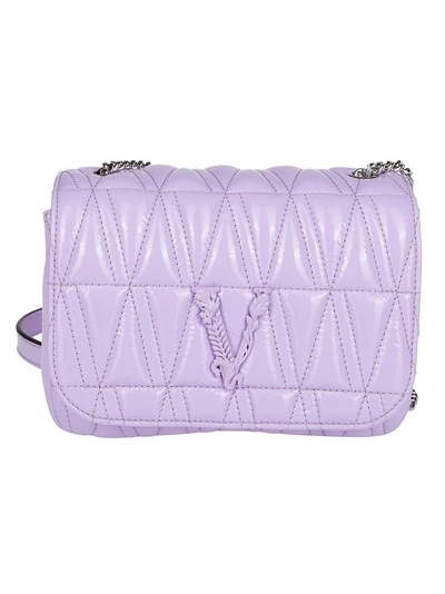 Shop Versace Virtus Quilted Evening Shoulder Bag In Purple