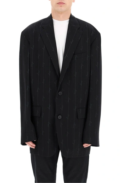 Shop Balenciaga Oversized Blazer Signature In Black Anthracite