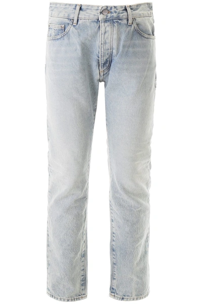 Shop Palm Angels Jeans With Logo In Light Blue White