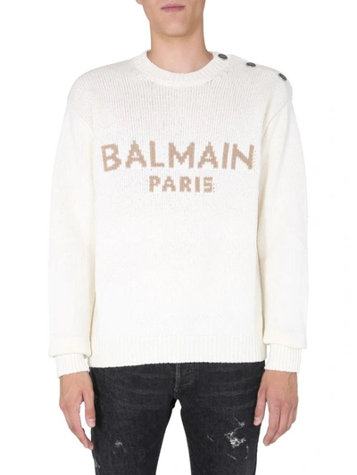 Shop Balmain Crew Neck Sweater In White