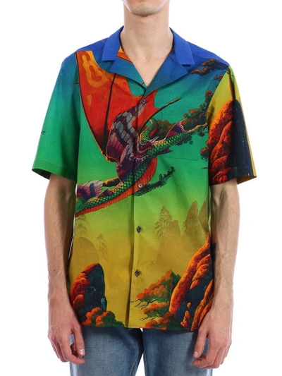 Shop Valentino Bowling Shirt Dragon At Dawn In Multicolor