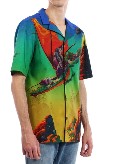 Shop Valentino Bowling Shirt Dragon At Dawn In Multicolor