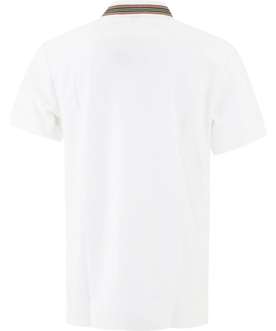 Shop Burberry Icon Stripe Polo Shirt In White