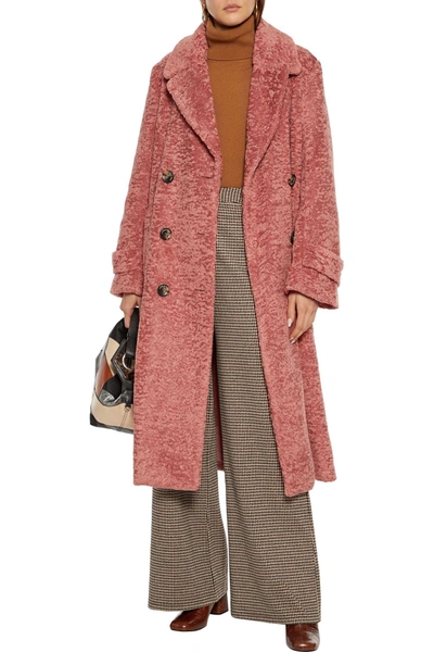 Shop Cinq À Sept Carla Double-breasted Faux Shearling Coat In Antique Rose