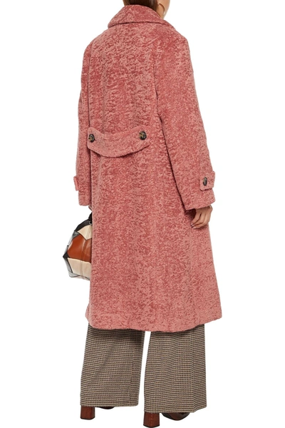 Shop Cinq À Sept Carla Double-breasted Faux Shearling Coat In Antique Rose