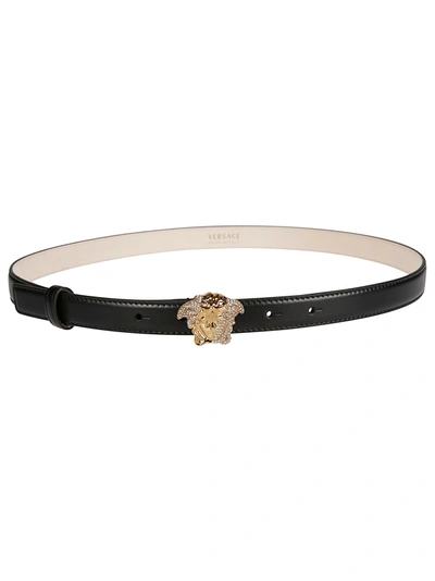 Shop Versace Medusa Logo Buckle Belt In Black/gold