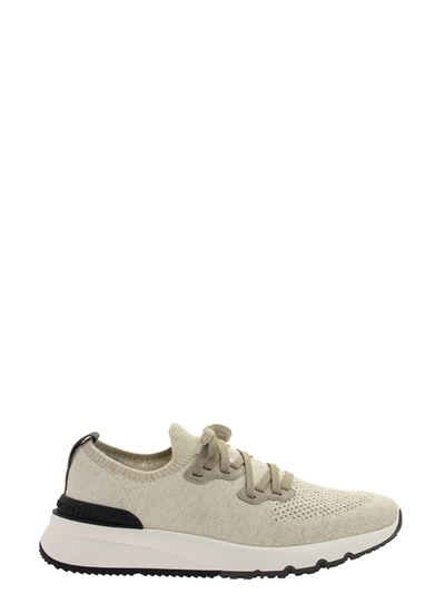 Shop Brunello Cucinelli Cotton Chiné Knit Runners Sneakers In Panama