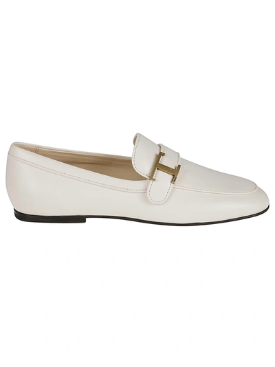 Shop Tod's Side T Plaque Loafers In White
