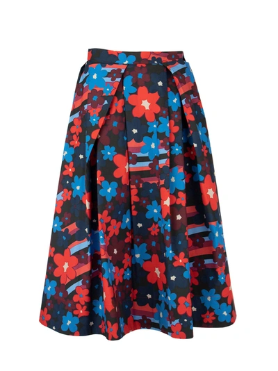 Shop Marni Rainbow Flower Print Cotton Full Skirt In Multicolor