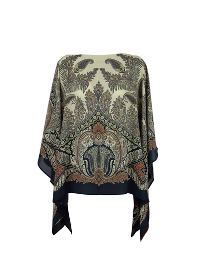 Shop Etro Mosaic Paisley Poncho In Navy Blue