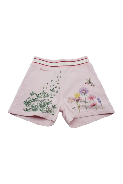 Shop Monnalisa Cotton Fleece Bermuda Shorts With Botanical Embroidery In Pink
