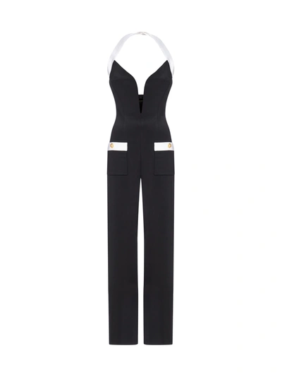 Shop Balmain Pocket-detail Stretch Viscose Jumpsuit In Noir Blanc