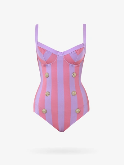 Shop Balmain Swimsuit In Purple