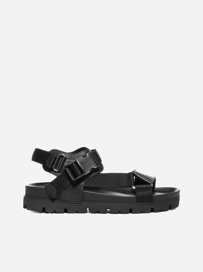 Shop Prada Leather And Canvas Sandals