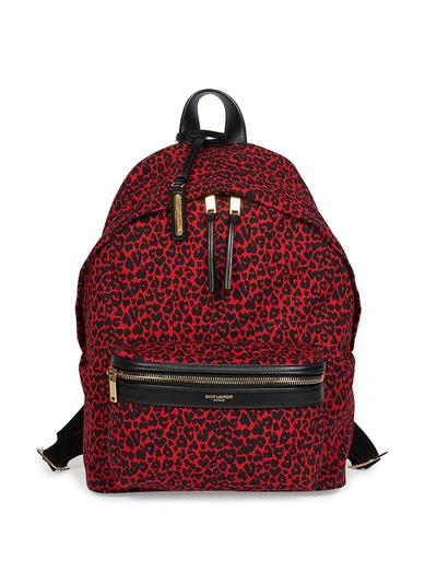 Shop Saint Laurent Mini City Leopard-print Canvas Backpack In Rouge Nero