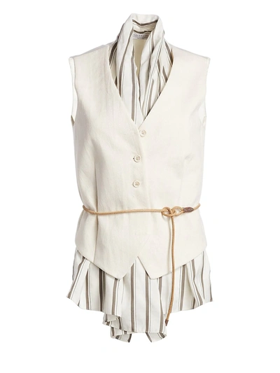 Shop Brunello Cucinelli Women's Belted & Lined Vest Top In White Multi