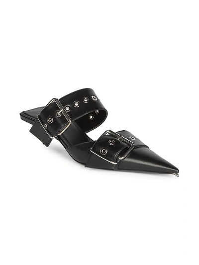 Shop Balenciaga Women's Buckle Leather Mules In Black