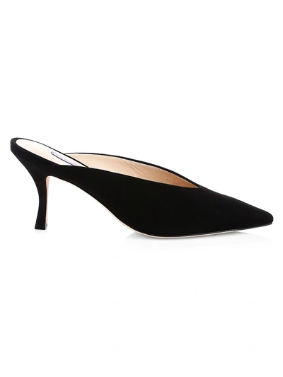 Shop Stuart Weitzman Women's Lulah Curve-heel Suede Mules In Black