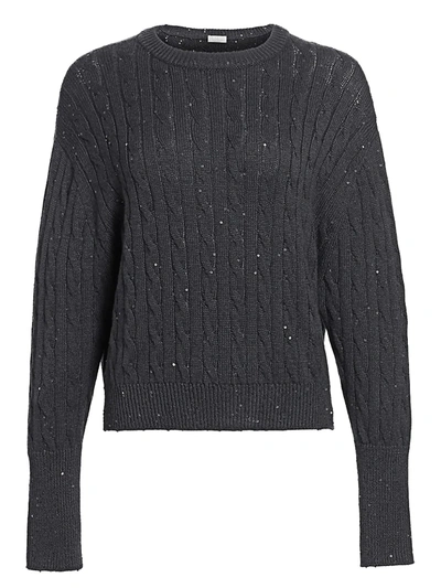 Shop Brunello Cucinelli Women's Pailette Cashmere & Silk Cable Knit Sweater In Midnight