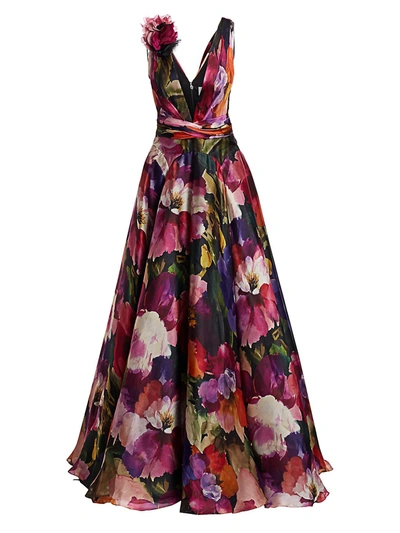 Shop Marchesa Women's Floral Silk Organza Gown In Violet