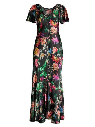 Shop Etro Women's Pop Floral Satin Maxi Dress In Black