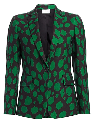 Shop Akris Punto Women's Leo-print Wool Jersey Blazer In Black Emerald